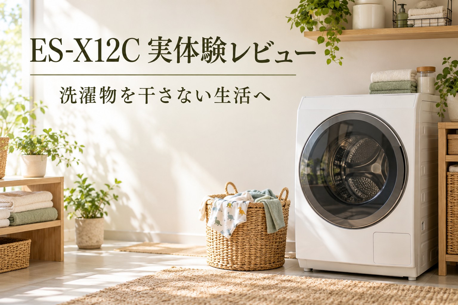 シャープES-X12Cを使用する子育て家庭のドラム式洗濯乾燥機レビューイメージ